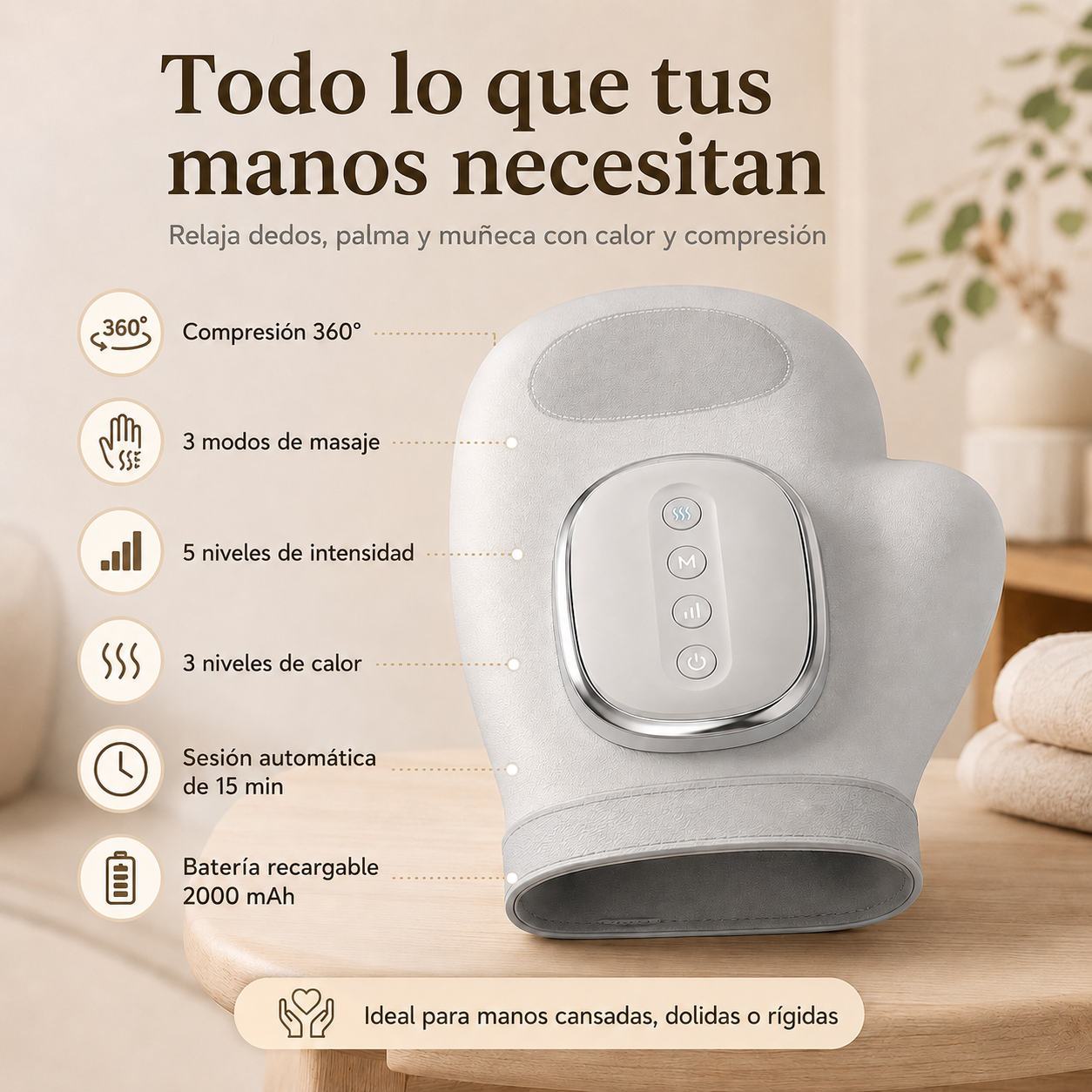 Masajeador de Manos Inteligente con Calor y Compresión